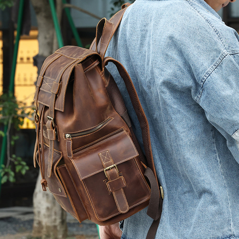 VELEZ Top Grain Leather Backpack for Men - 15.6 Inch Laptop Bag - Brown  Designer Bookbag - Mens Vintage Business Travel Casual Computer Shoulder  Bags