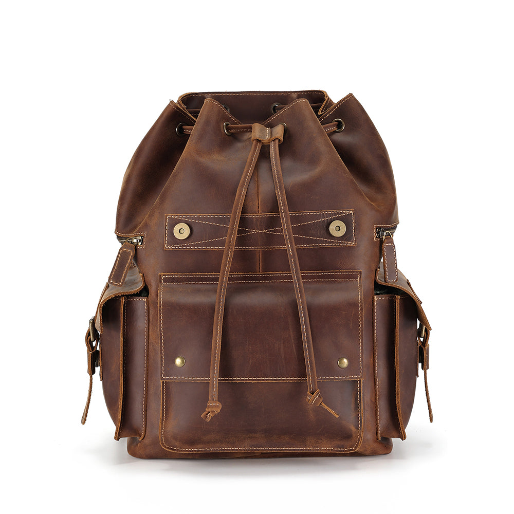 Leather Drawstring Backpack - Large Top Grain Leather Rucksack – The Real  Leather Company