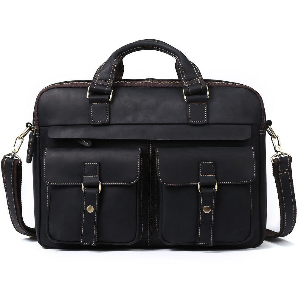 Men's Leather Laptop Bag Briefcase - Brown & Black Full Grain