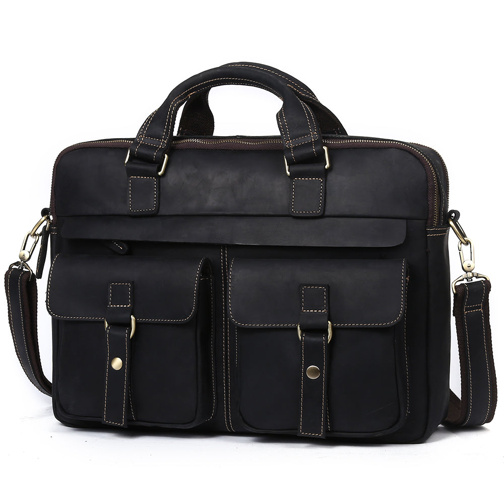 Men's Leather Laptop Bag Briefcase - Brown & Black Full Grain