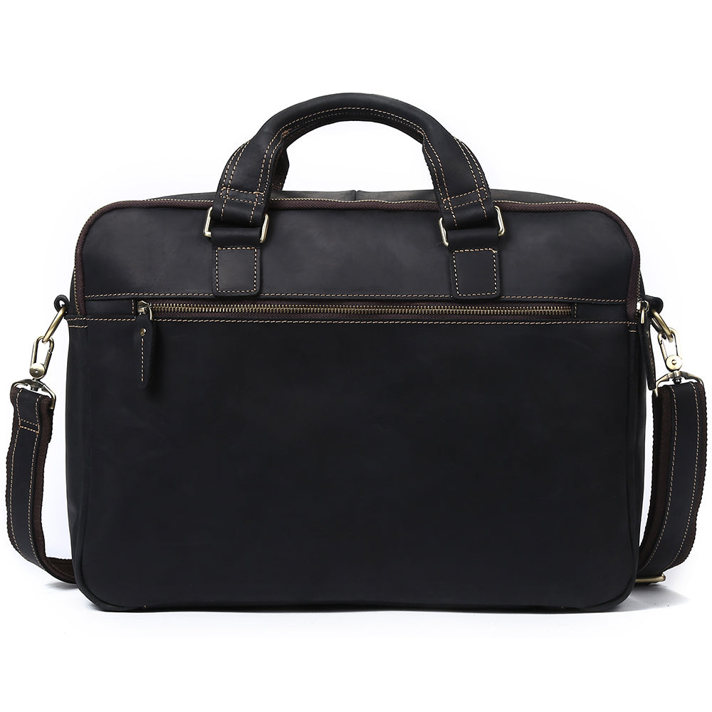 Men's Leather Laptop Bag Briefcase - Brown & Black Full Grain