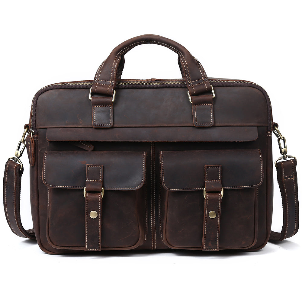 Men's Leather Laptop Bag Briefcase - Brown & Black Full Grain