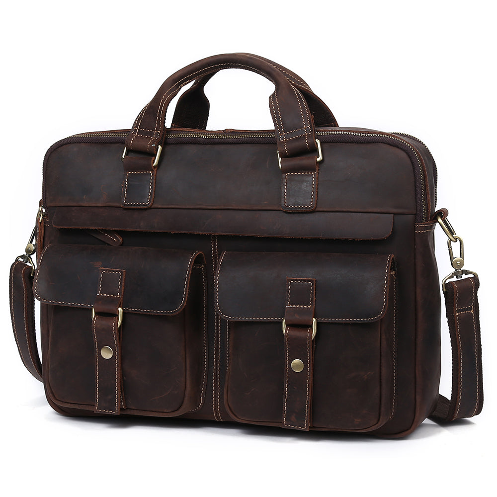 Men's Leather Laptop Bag Briefcase - Brown & Black Full Grain