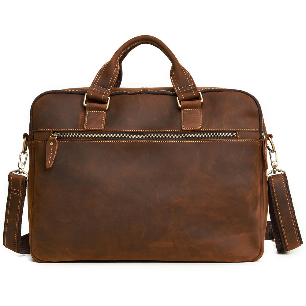 Men's Leather Laptop Bag Briefcase - Brown & Black Full Grain