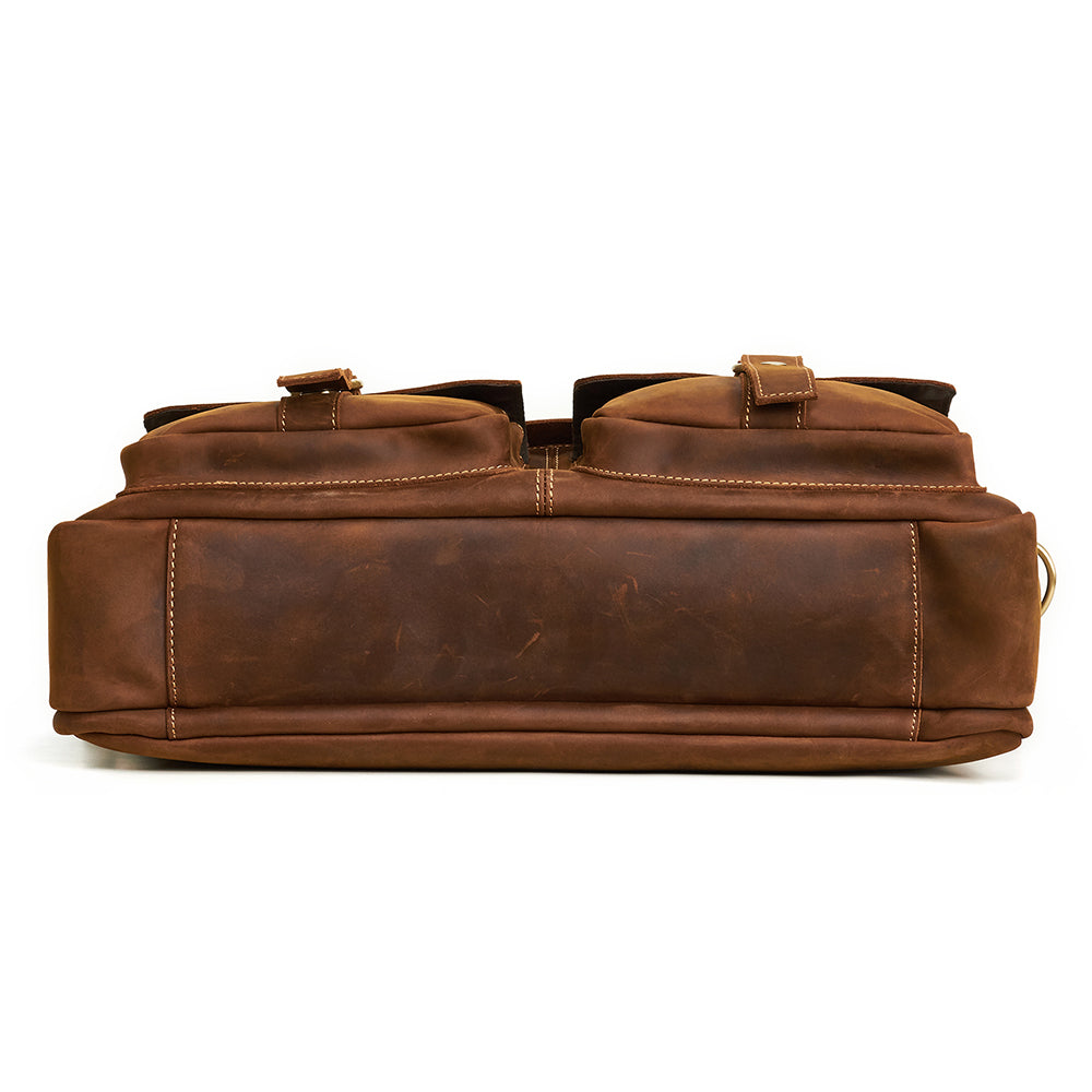 Men's Leather Laptop Bag Briefcase - Brown & Black Full Grain