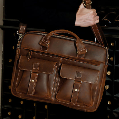 Men's Leather Laptop Bag Briefcase - Brown & Black Full Grain