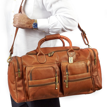 22 Inch Leather Duffel Bag for Men for Work Trips Tan Worn