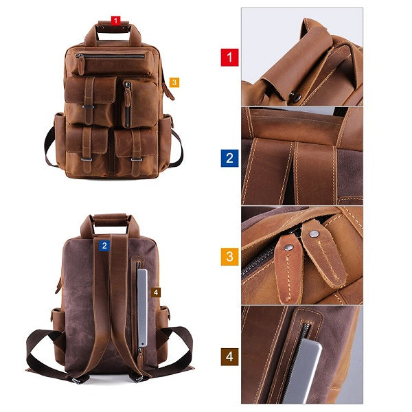 Men's Leather Backpack for 15 Inch Laptop Computers for Men and Women