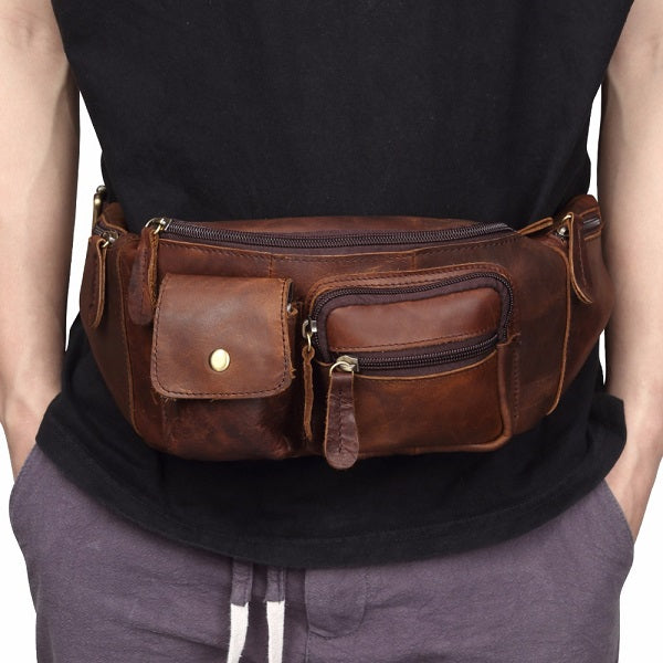 Leather Fanny Pack Mens Crossbody Bag Leather Bum Bag 