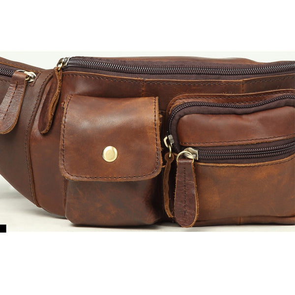 Light Brown Leather Fanny Pack Adjustable Strap Travel Hip Bum bag Purse  wallet