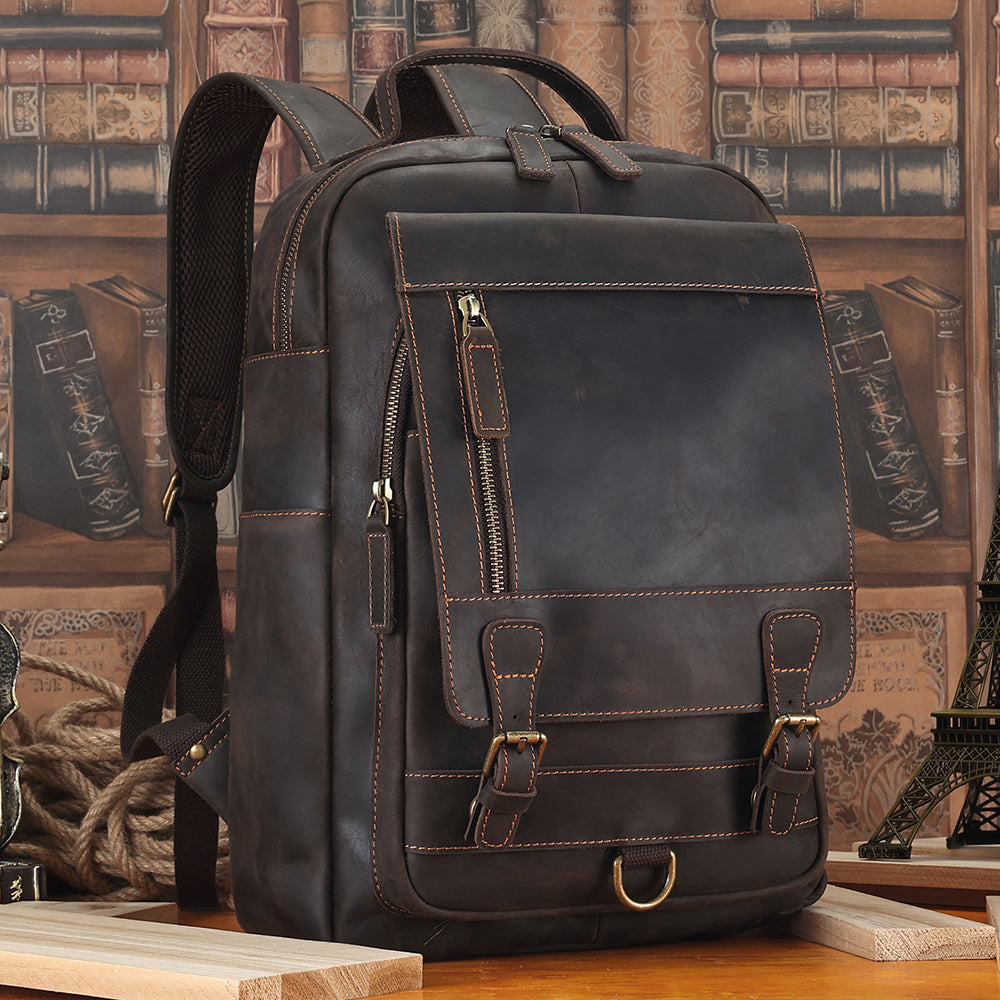 Leather Laptop Backpack for Men for 15.6