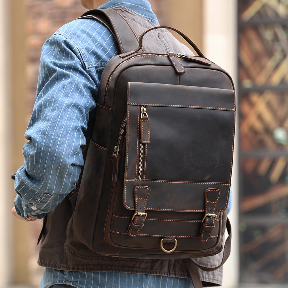 Leather Laptop Backpack for Men for 15.6