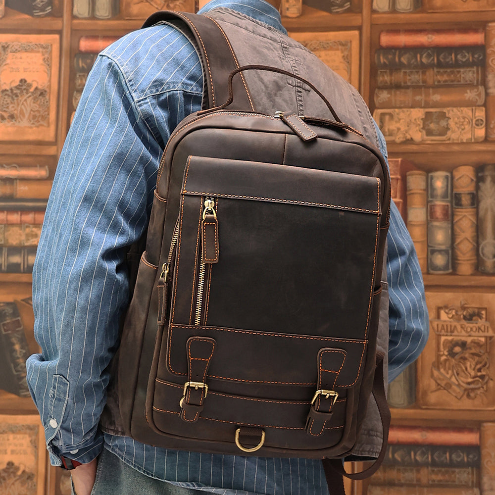 Leather backpack clearance 15 inch laptop