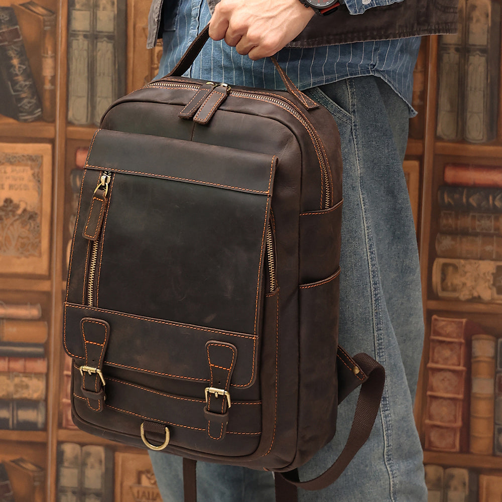 Leather Laptop Backpack for Men for 15.6