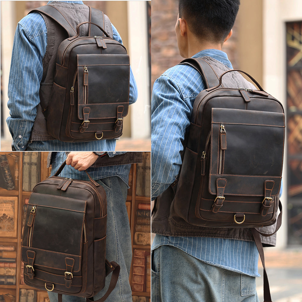 Leather Laptop Backpack for Men for 15.6