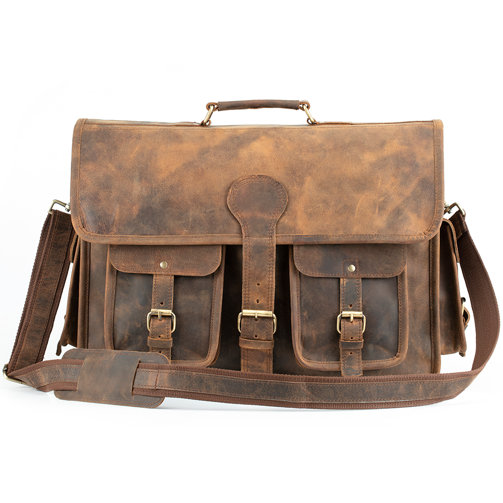 Men's Leather Laptop Messenger Bag for 17 Inch Laptops