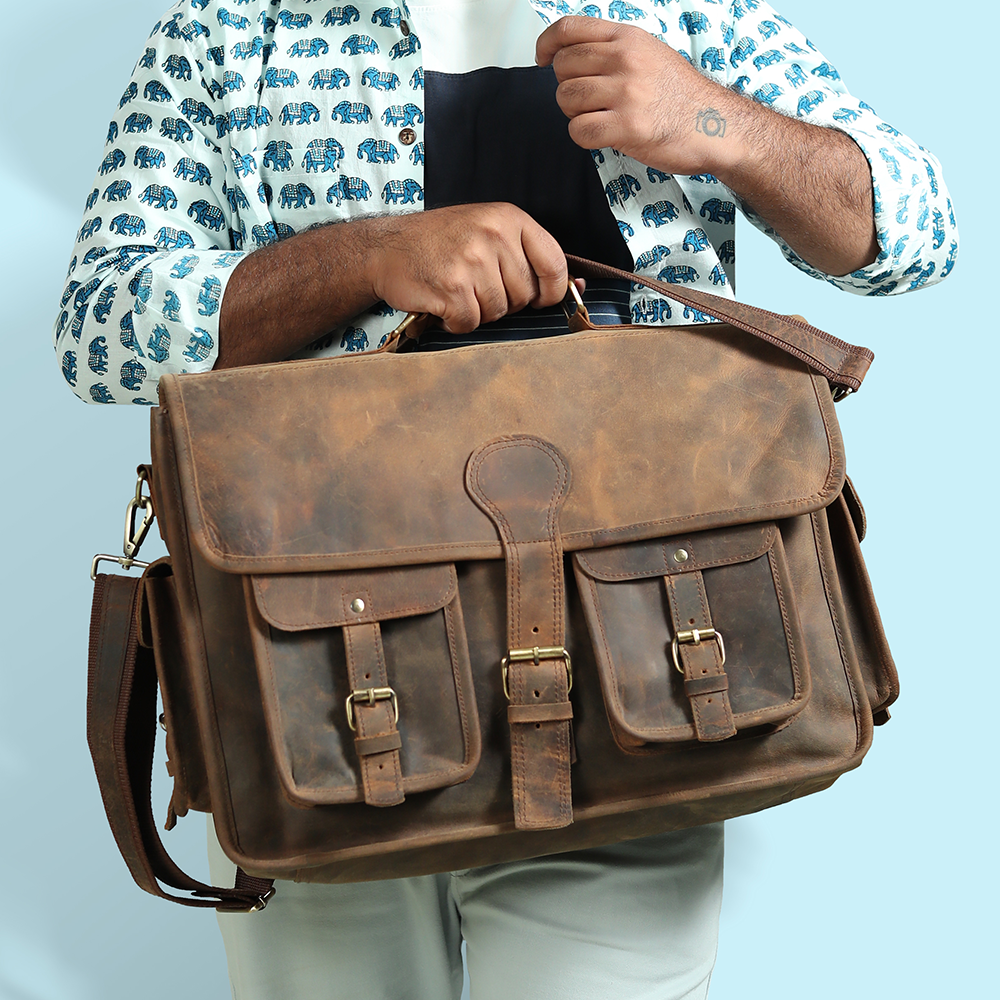 Handmade Leather Laptop Messenger Bag Indiana Jones Satchel