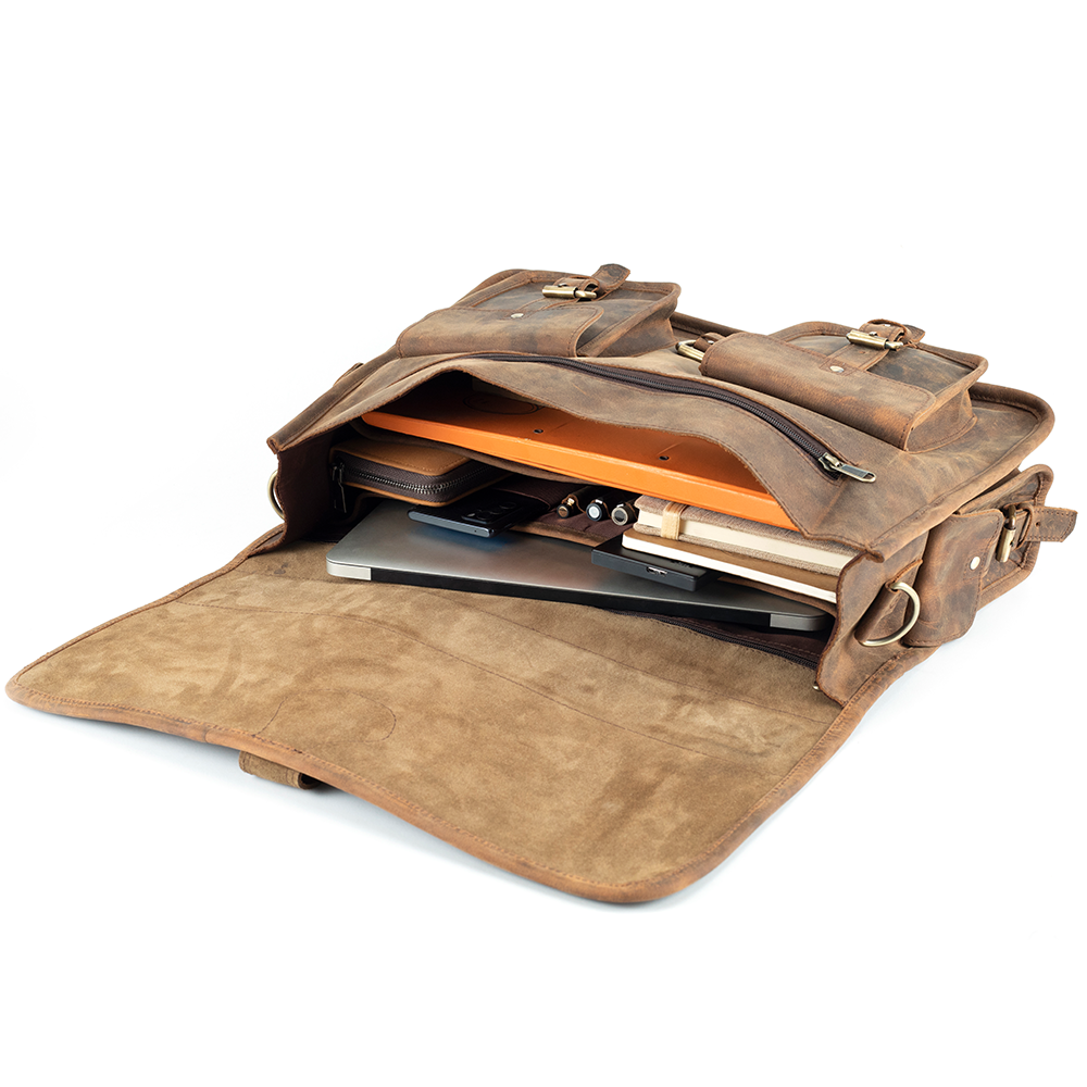 Men's Leather Laptop Messenger Bag for 17 Inch Laptops