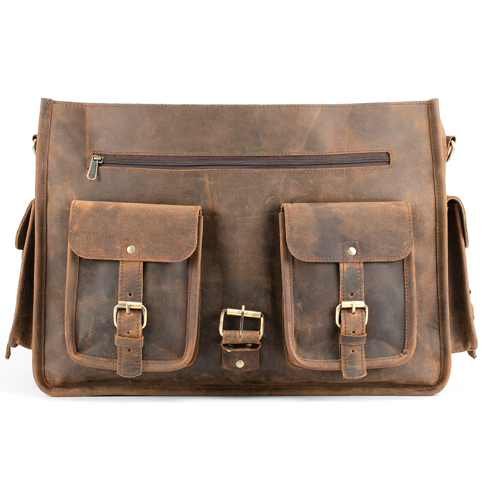 Men's Leather Laptop Messenger Bag for 17 Inch Laptops