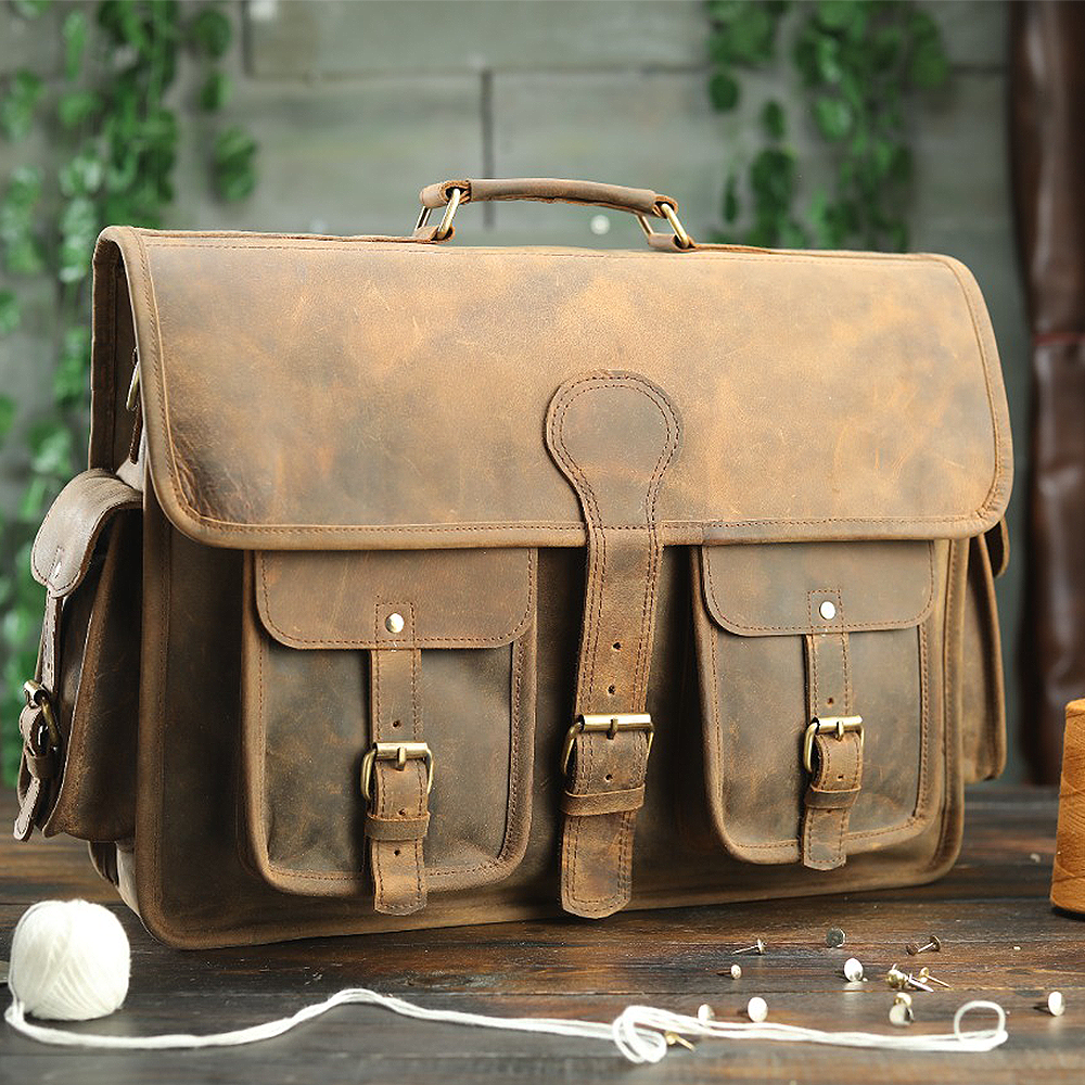 Laptop　–　Briefcase　Work　Men's　Messenger　The　Real　Leather　Leather　Bag　Bag　Satchel　Company