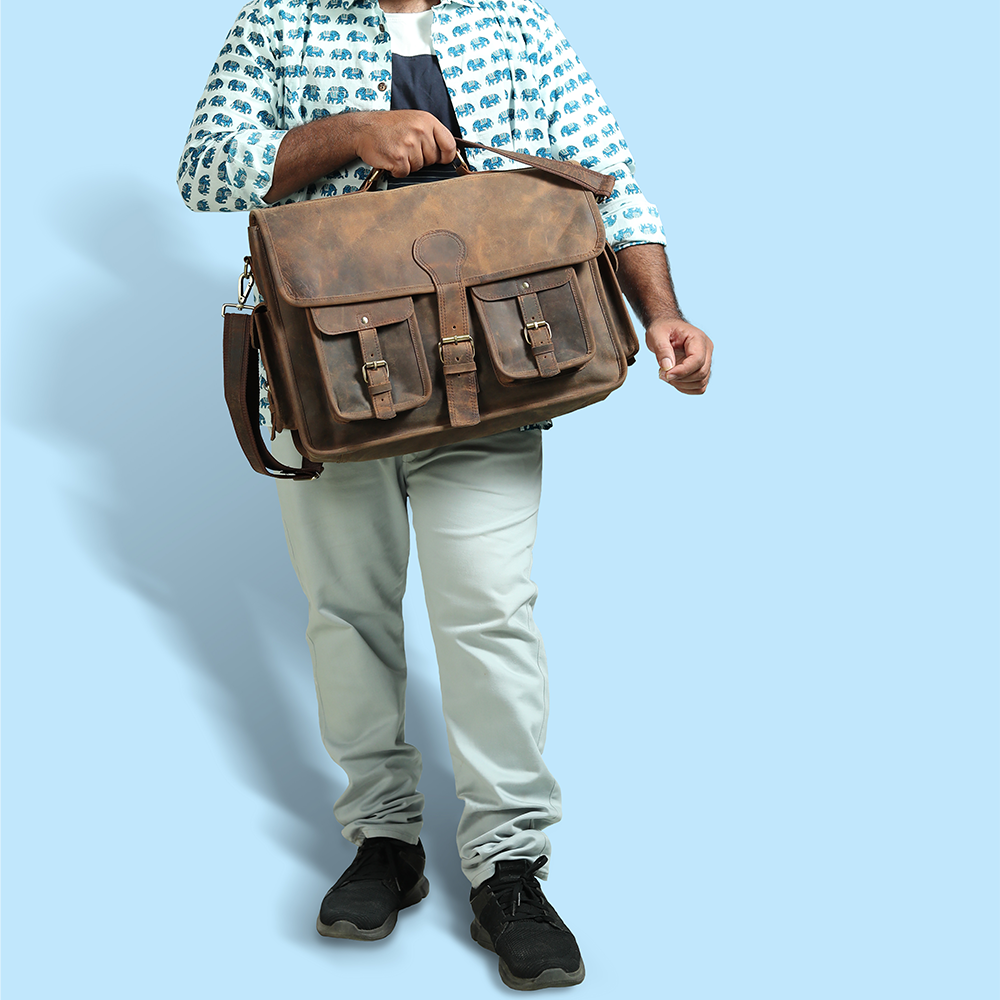 Handmade Leather Laptop Messenger Bag Indiana Jones Satchel