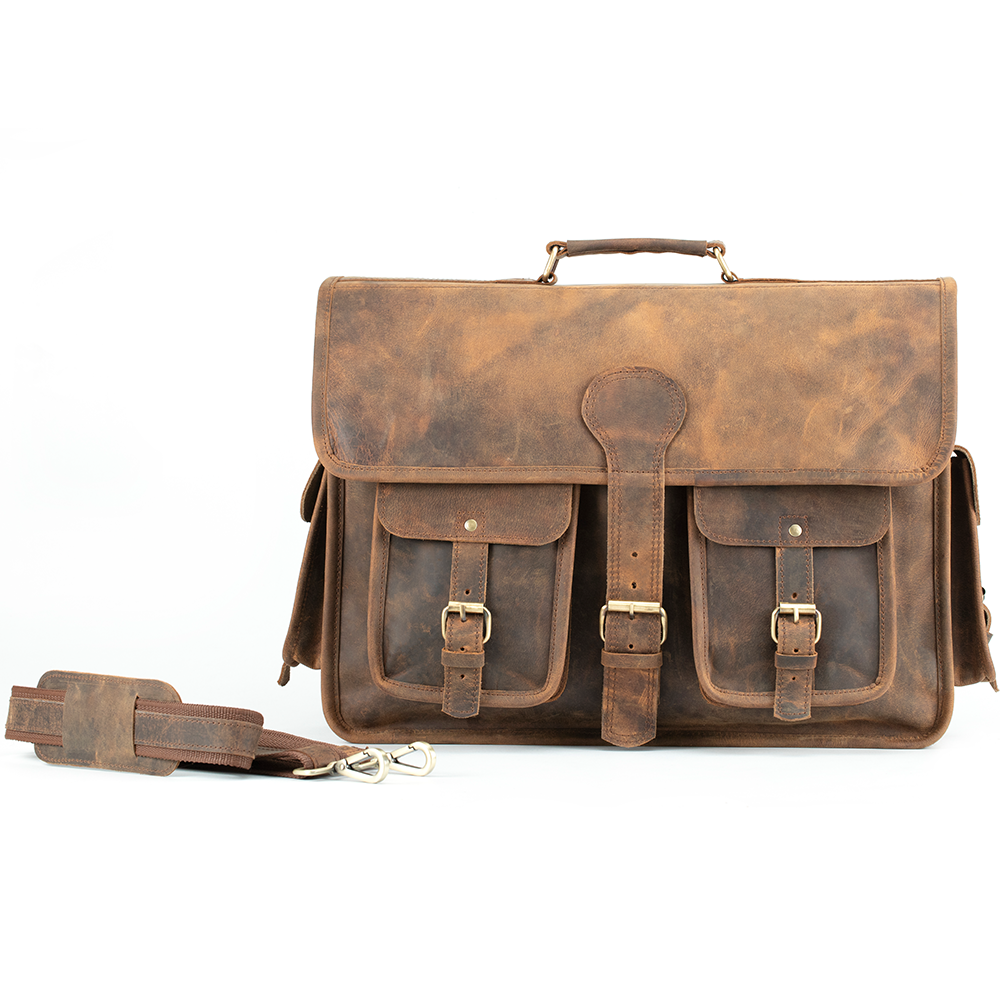 Men's Leather Laptop Messenger Bag for 17 Inch Laptops