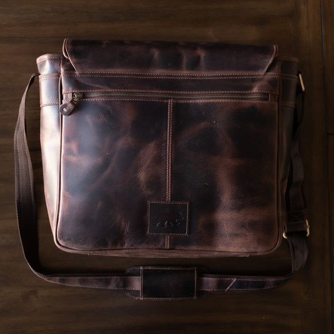 Leather Messenger Bag For Men For 15 and 17 Inch Laptops Brown Back