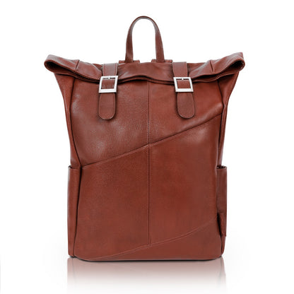 Leather Laptop Backpack for Women & Men - Brown and Black Leather Front