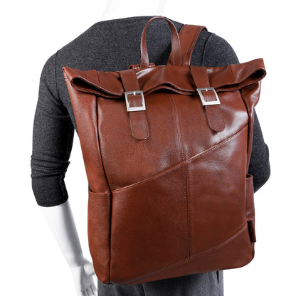 Leather Laptop Backpack for Women & Men - Brown and Black Leather Styled
