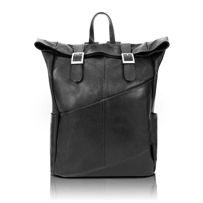 Leather Laptop Backpack for Women & Men - Brown and Black Leather Black Front