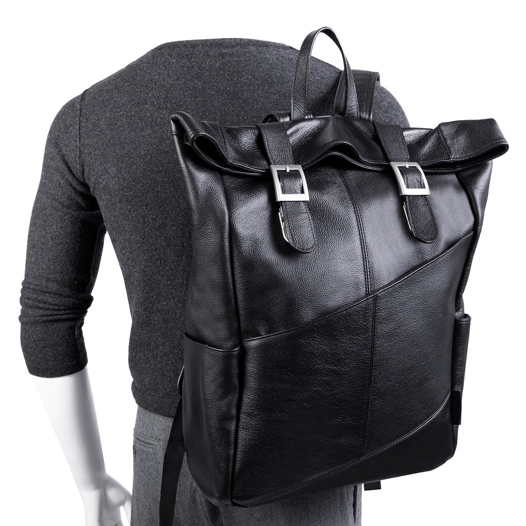 Leather Laptop Backpack for Women & Men - Brown and Black Leather Black  Held