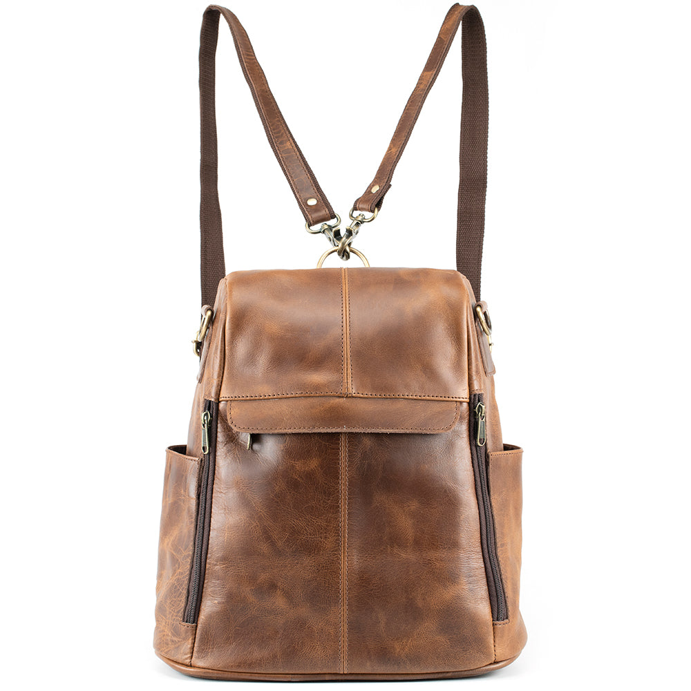 Brown leather backpack purse Clearance