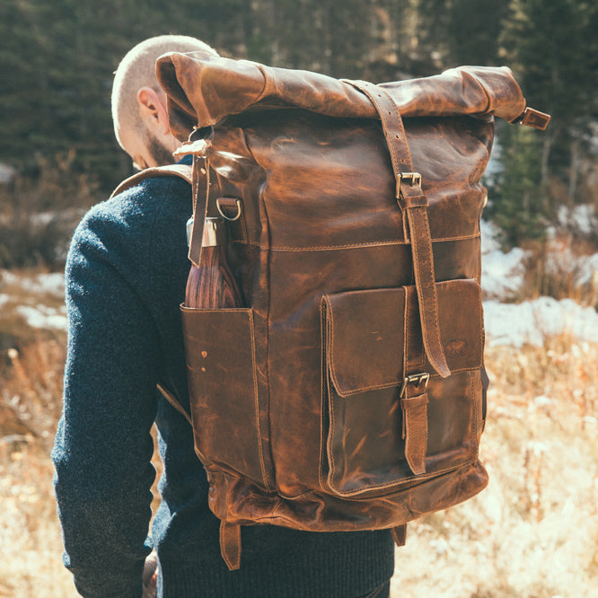 Mens leather cheap backpack laptop