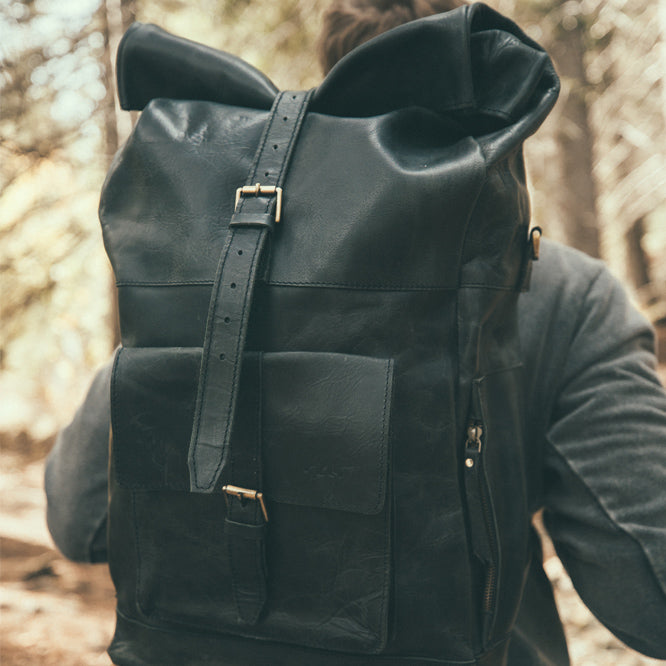 black leather backpack