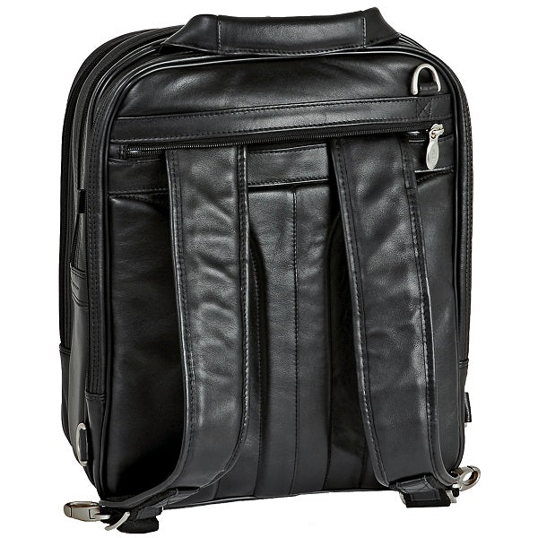 Black Leather Laptop Backpack for Men - Convertible Briefcase Back