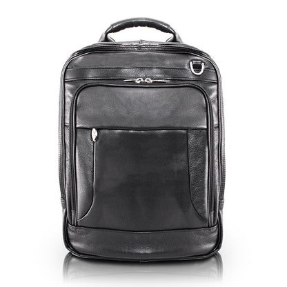 Black Leather Laptop Backpack for Men - Convertible Briefcase Front