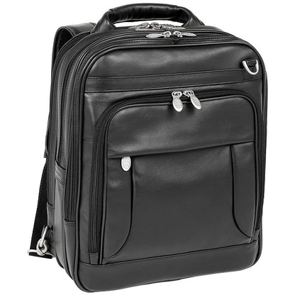 Black Leather Laptop Backpack for Men - Convertible Briefcase