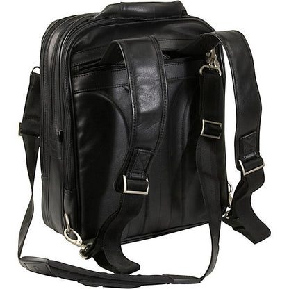 Black Leather Laptop Backpack for Men - Convertible Briefcase Straps
