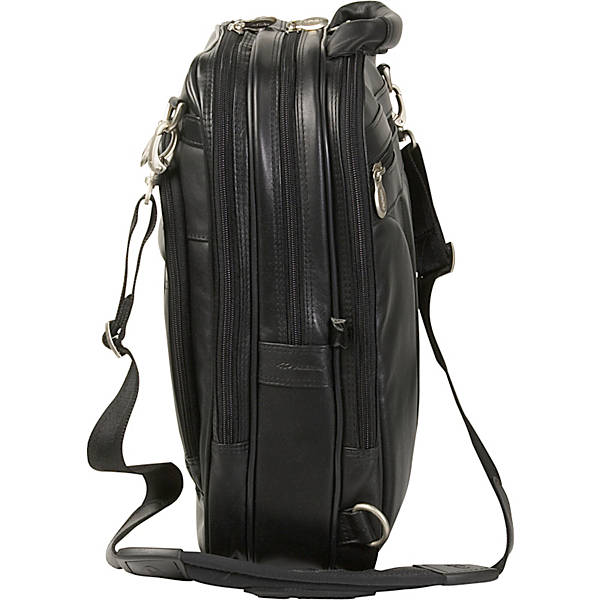 Black Leather Laptop Backpack for Men - Convertible Briefcase Side