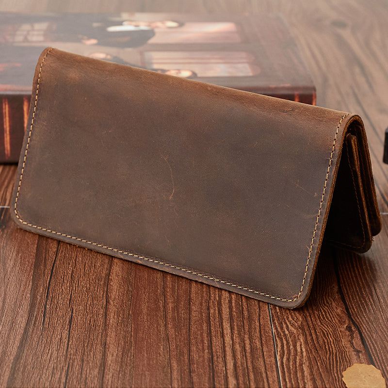 The Long Wallet - Large Top Grain Brown Leather Wallet – The Real