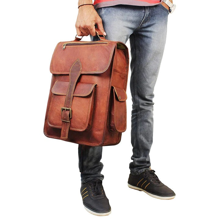 KEVIN-Men's handmade genuine leather crossbody bag with front pocket