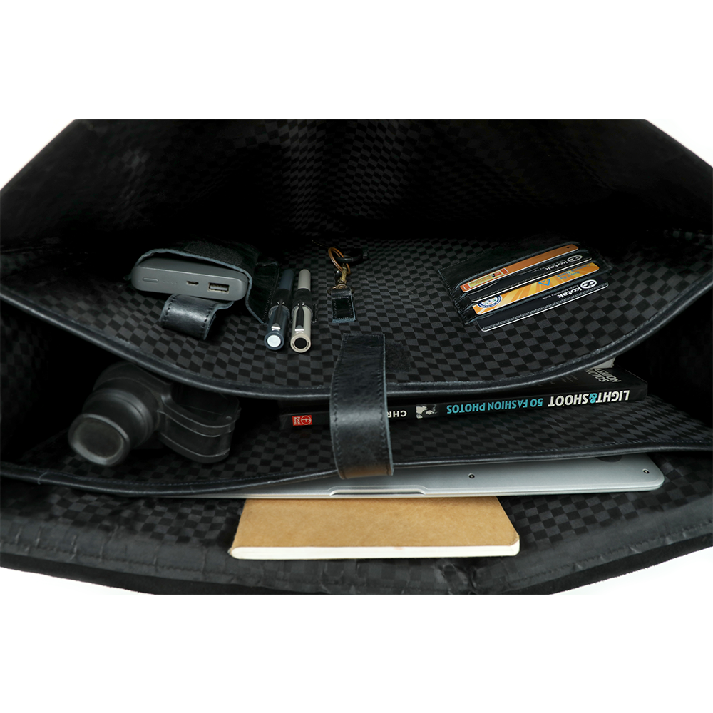 Black Leather Laptop Briefcase - Full Grain Messenger Bag for Men