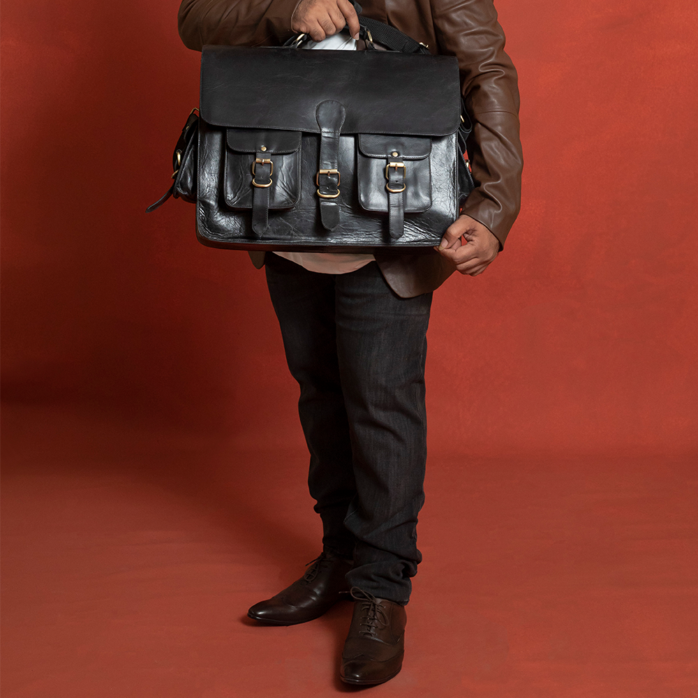 Black leather briefcase men's Clearance