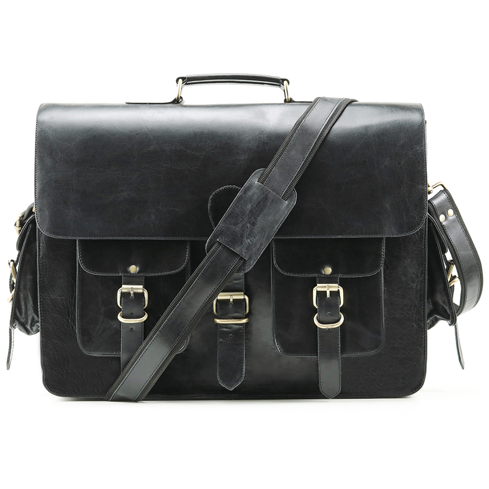 Black leather laptop messenger bag hotsell