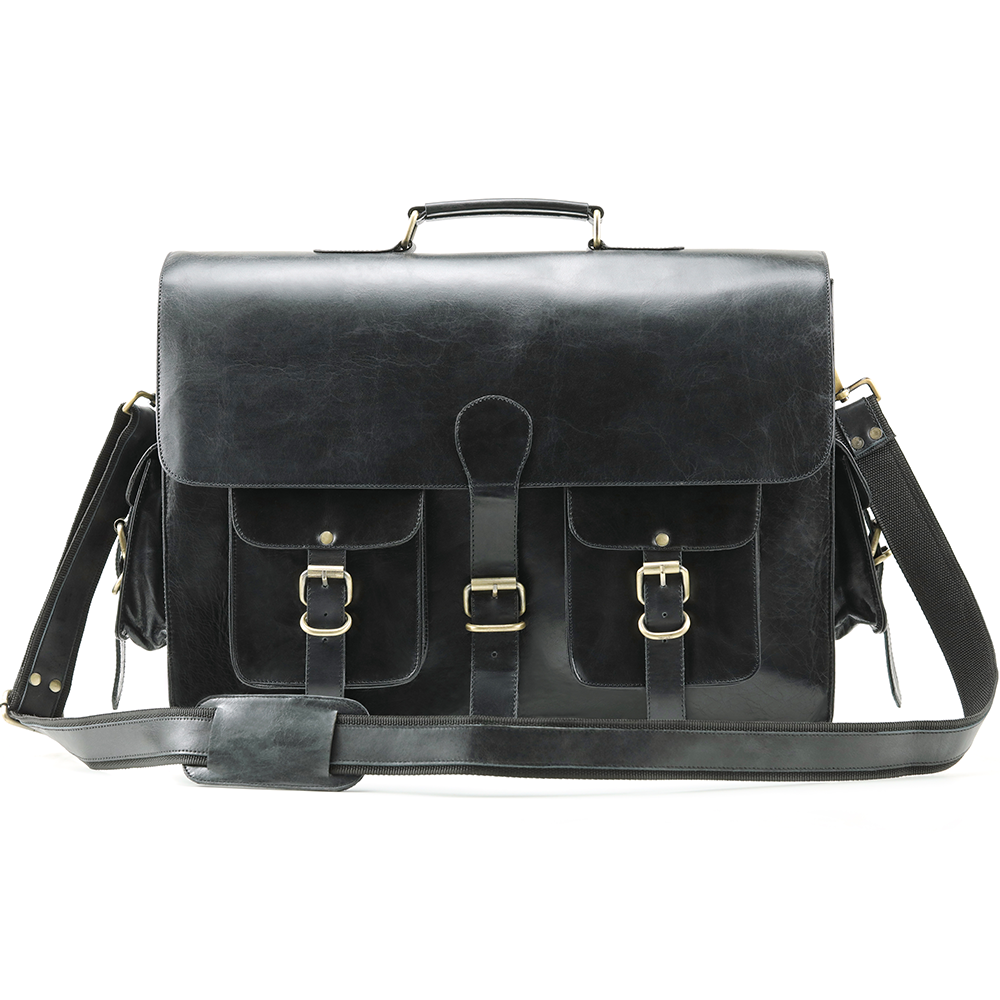Black leather sales laptop messenger bag