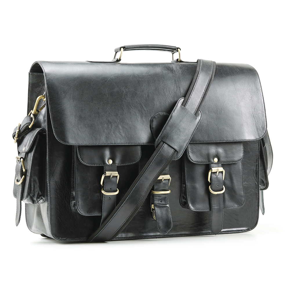 Black leather sales satchel bag mens