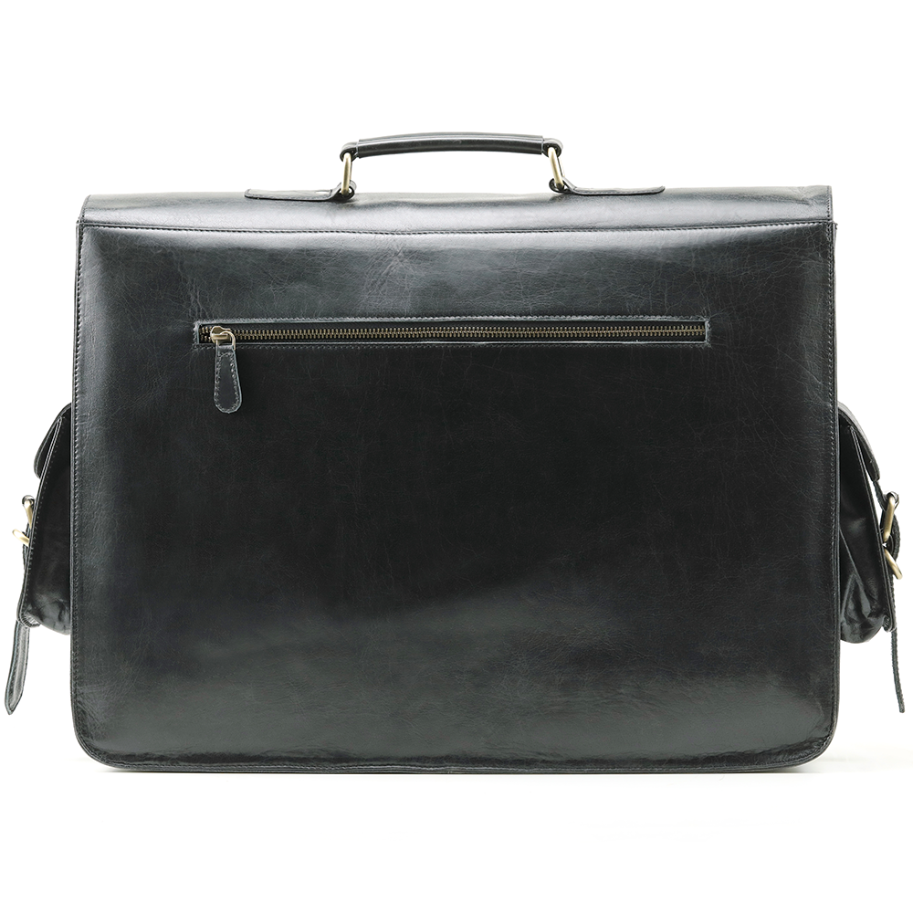 Black Leather Laptop Briefcase - Full Grain Messenger Bag for Men