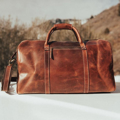 Men's Overnight Travel Leather Duffel Bag - 30L Top Grain Leather light brown