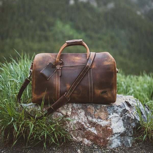 Men's Overnight Travel Leather Duffel Bag - 30L Top Grain Leather