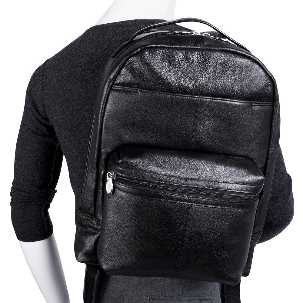 The Parker Leather Laptop Backpack Black